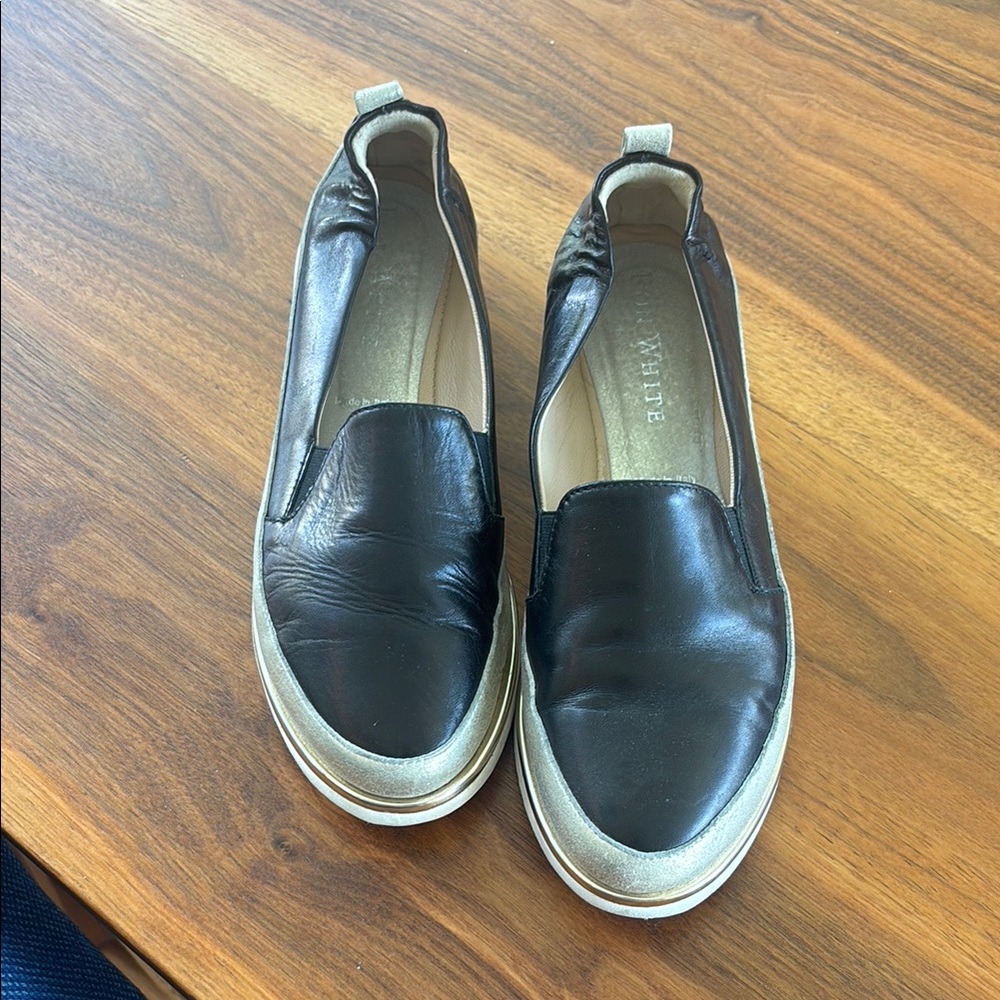 Ron White Black and Gold Slip-On Shoes